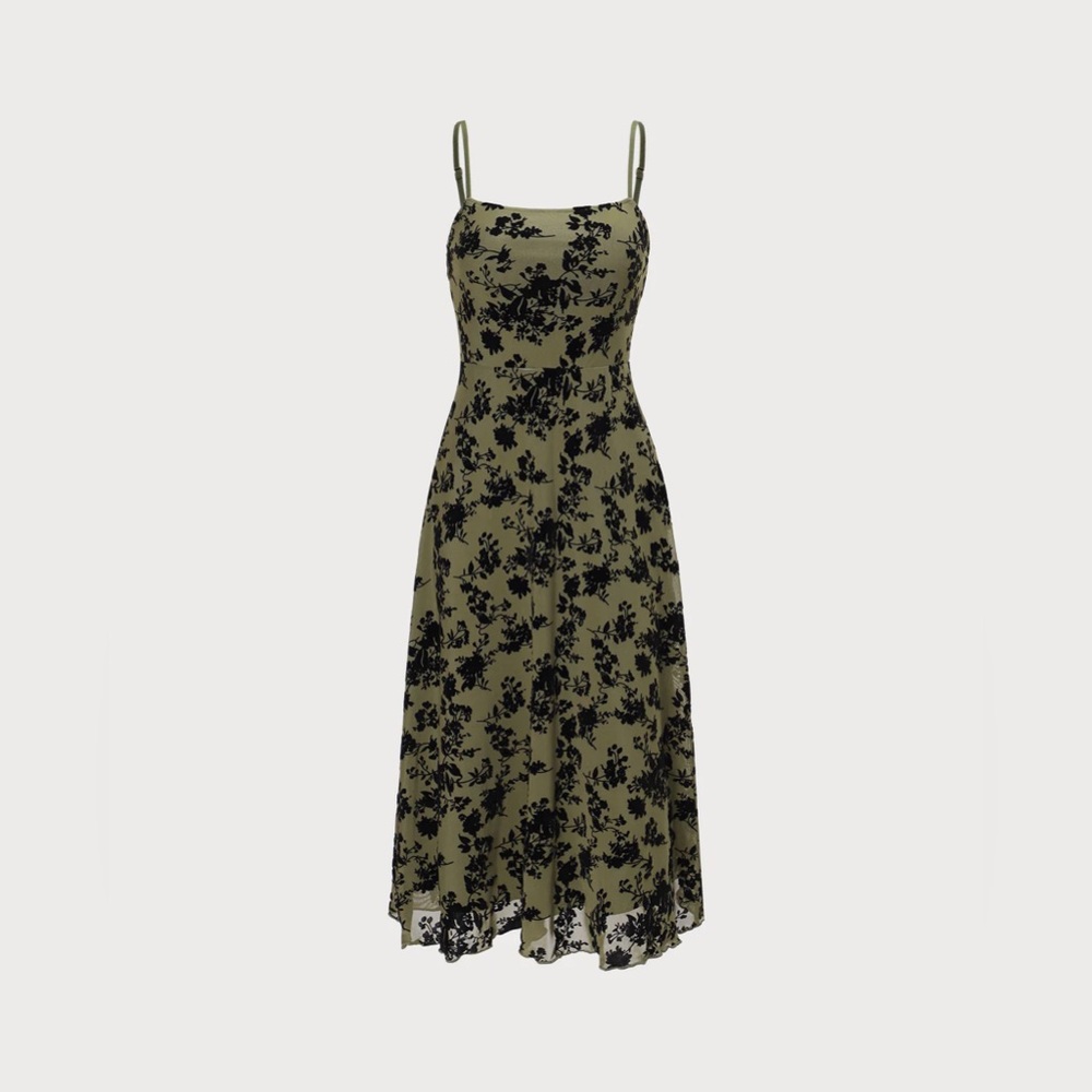 NWT RIHOAS The Green Floral Burnout A-Line Slip Midi Dress - Picture 4 of 6